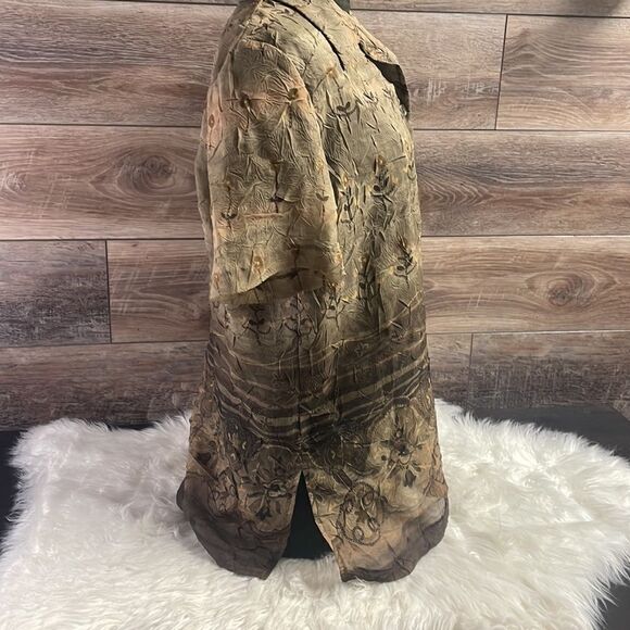 K Studio Sheer Blouse Button Up, Ladies 14, Green Floral Pattern - Picture 3 of 8